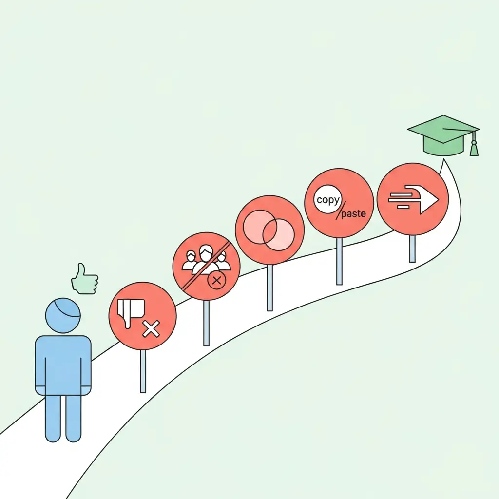 Ilustração dos cinco erros comuns no dimensionamento de amostra que levam à reprovação académica