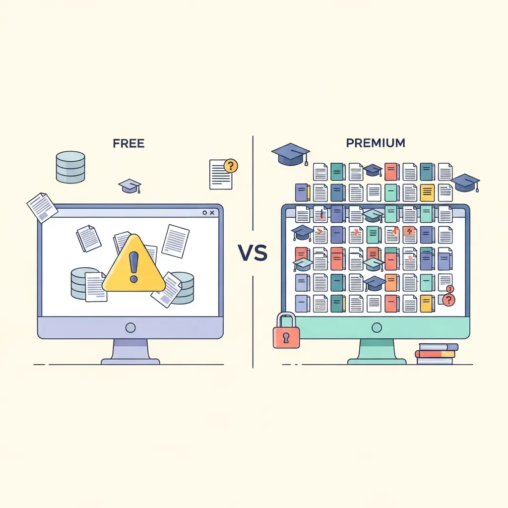 Comparação visual entre ferramentas gratuitas com base de dados limitada e ferramentas premium com base de dados abrangente