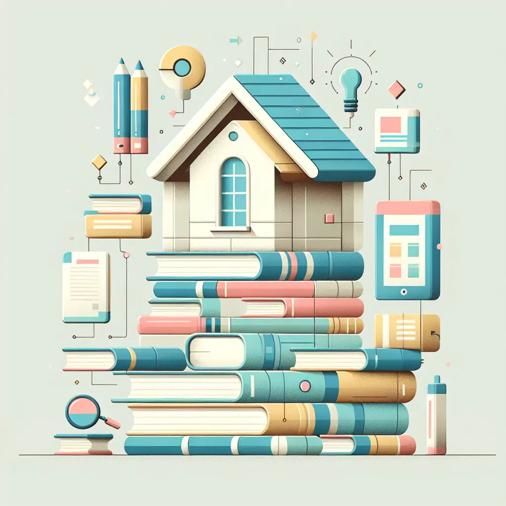 Ilustração mostrando livros académicos como alicerce de uma estrutura de tese, simbolizando a revisão de literatura como fundação da investigação