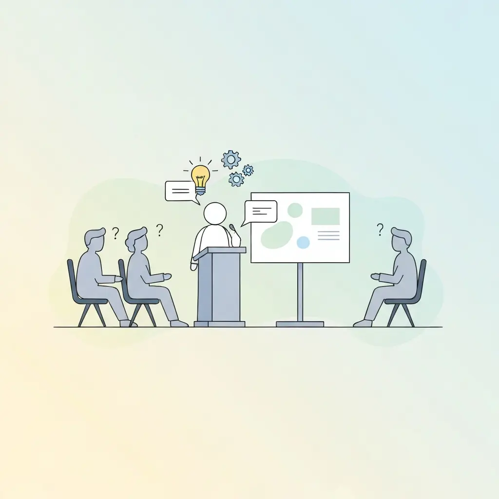 Estudante durante defesa oral de tese perante júri examinador