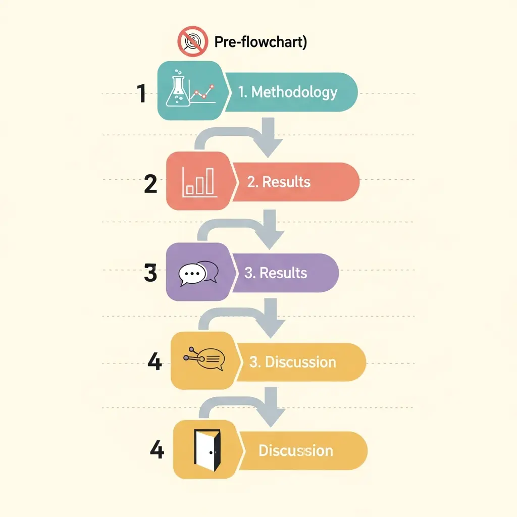 Diagrama mostrando a ordem recomendada para escrever os capítulos da tese: metodologia, resultados, discussão, introdução e conclusões
