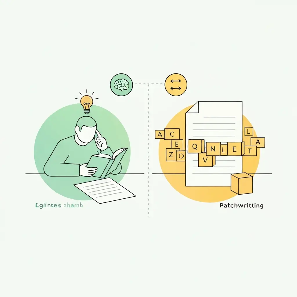 Diferença entre paráfrase legítima e patchwriting: compreensão genuína versus manipulação superficial de palavras