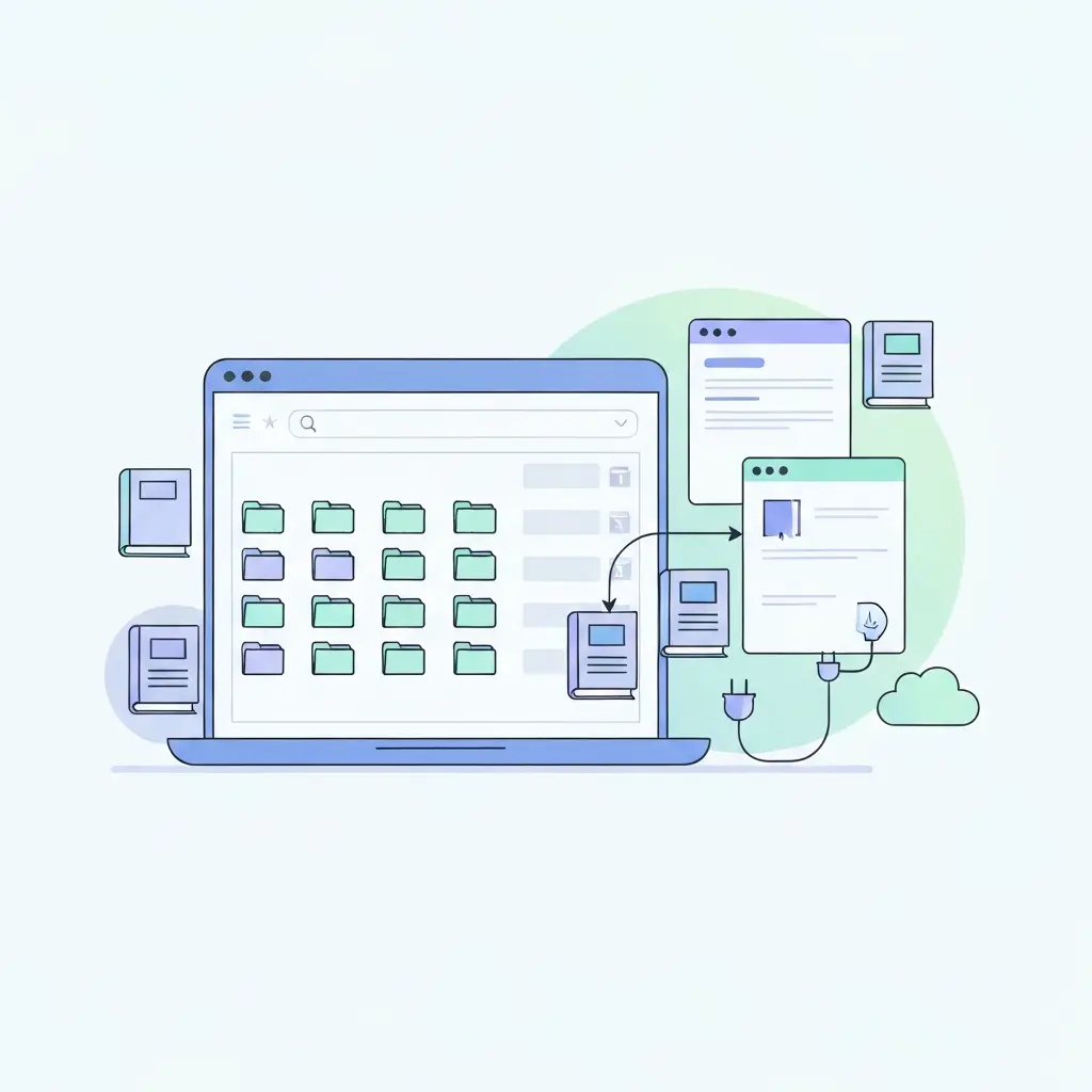 Ilustração de ferramentas digitais para gestão de referências bibliográficas académicas