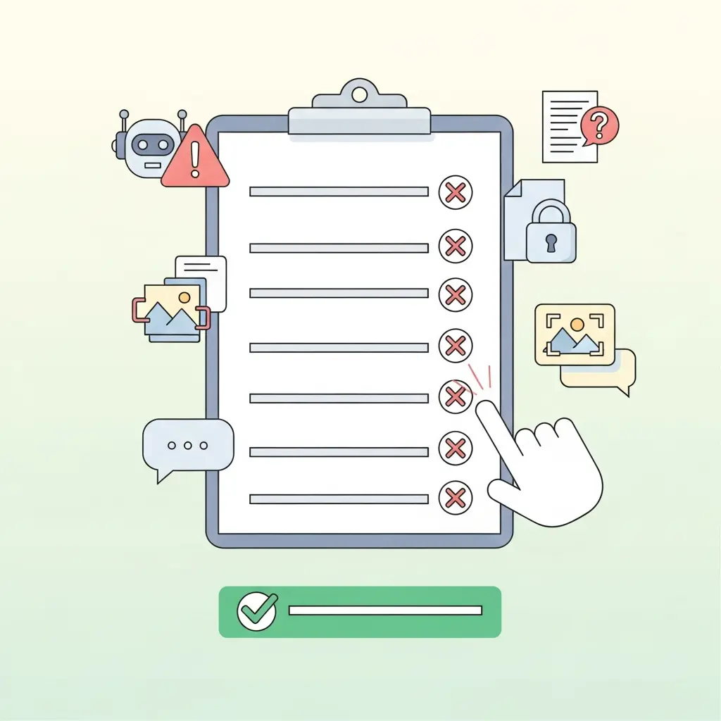 Checklist dos 7 erros fatais ao usar IA em trabalhos académicos