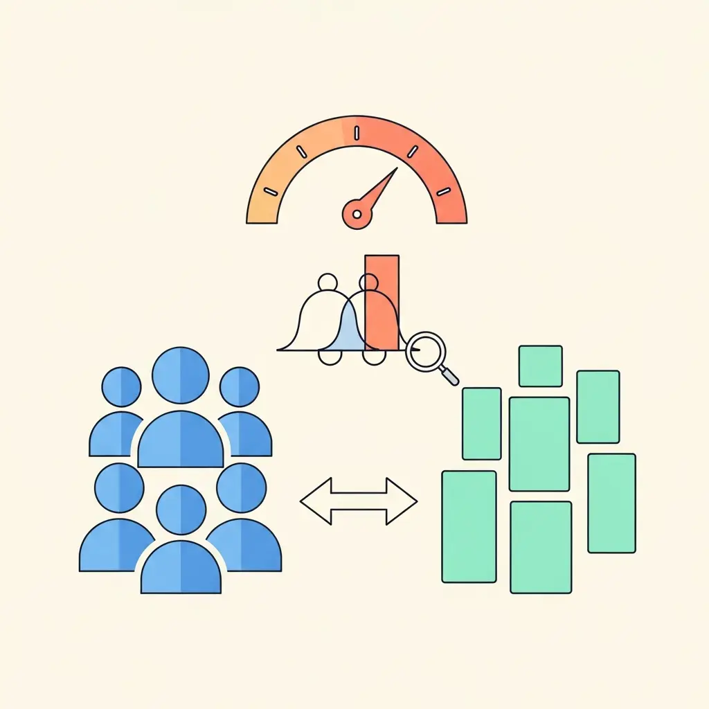 Ilustração do conceito de análise de poder estatístico para comparação de grupos