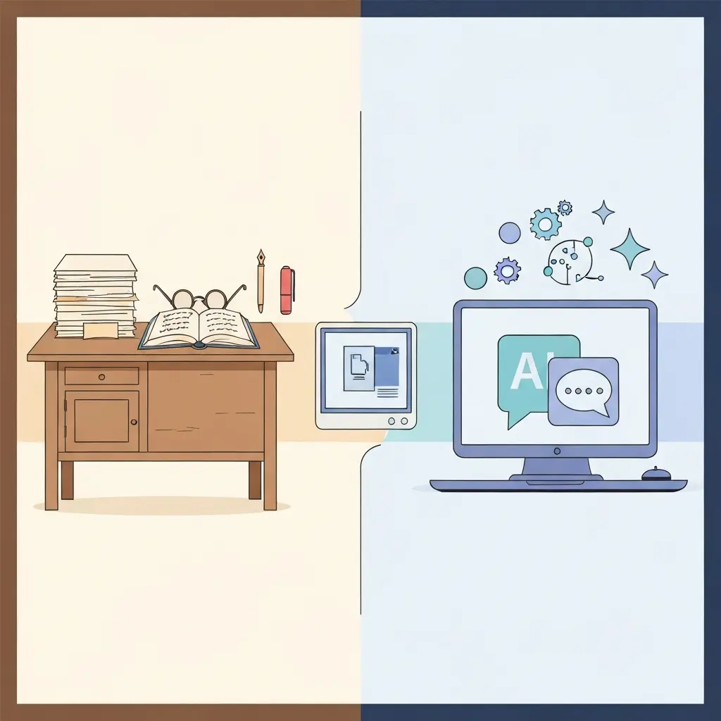 Estudante universitário a trabalhar de madrugada no portátil, rodeado de papéis e café