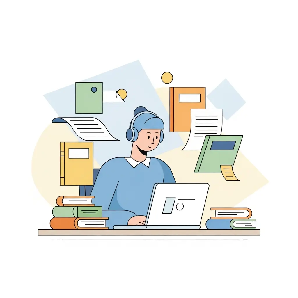 Estudante universitário a trabalhar na dissertação com livros e computador