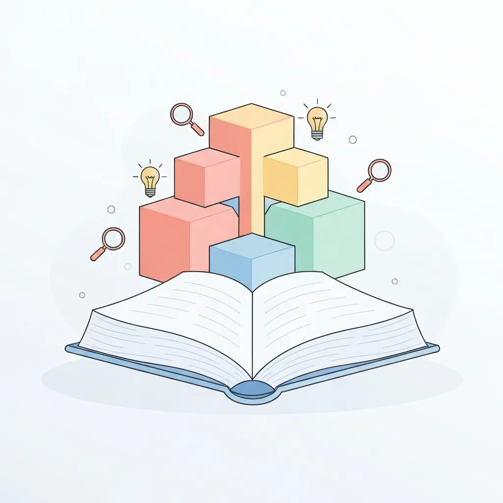 Ilustração de um livro aberto servindo como fundação para os capítulos de uma tese académica