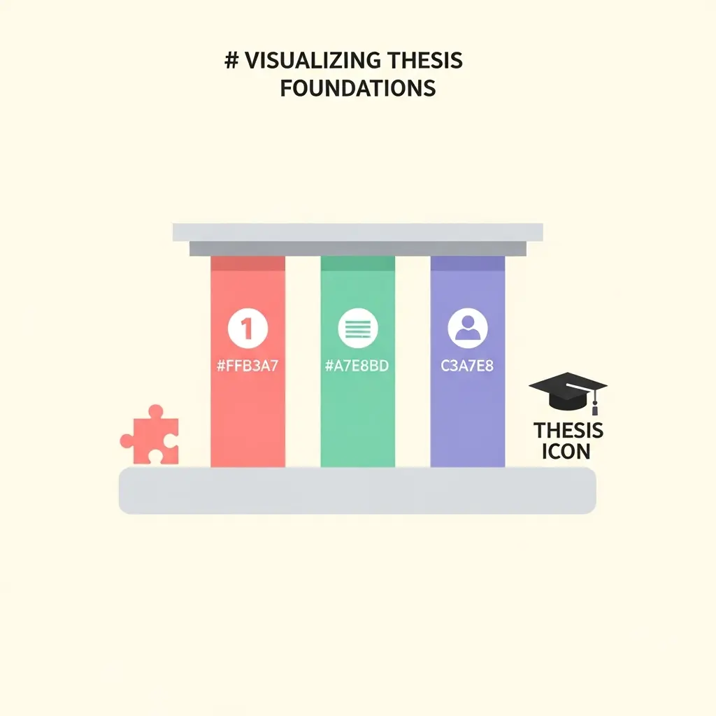 Ilustração de três pilares representando os fundamentos essenciais antes de escrever o Capítulo 1: problema de investigação, pergunta de investigação e objetivos SMART
