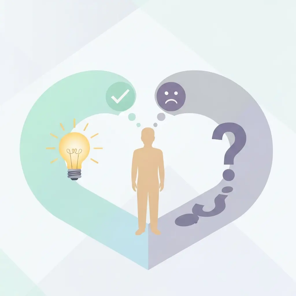 Ilustração mostrando uma pessoa numa encruzilhada entre transparência e incerteza no uso de IA académica