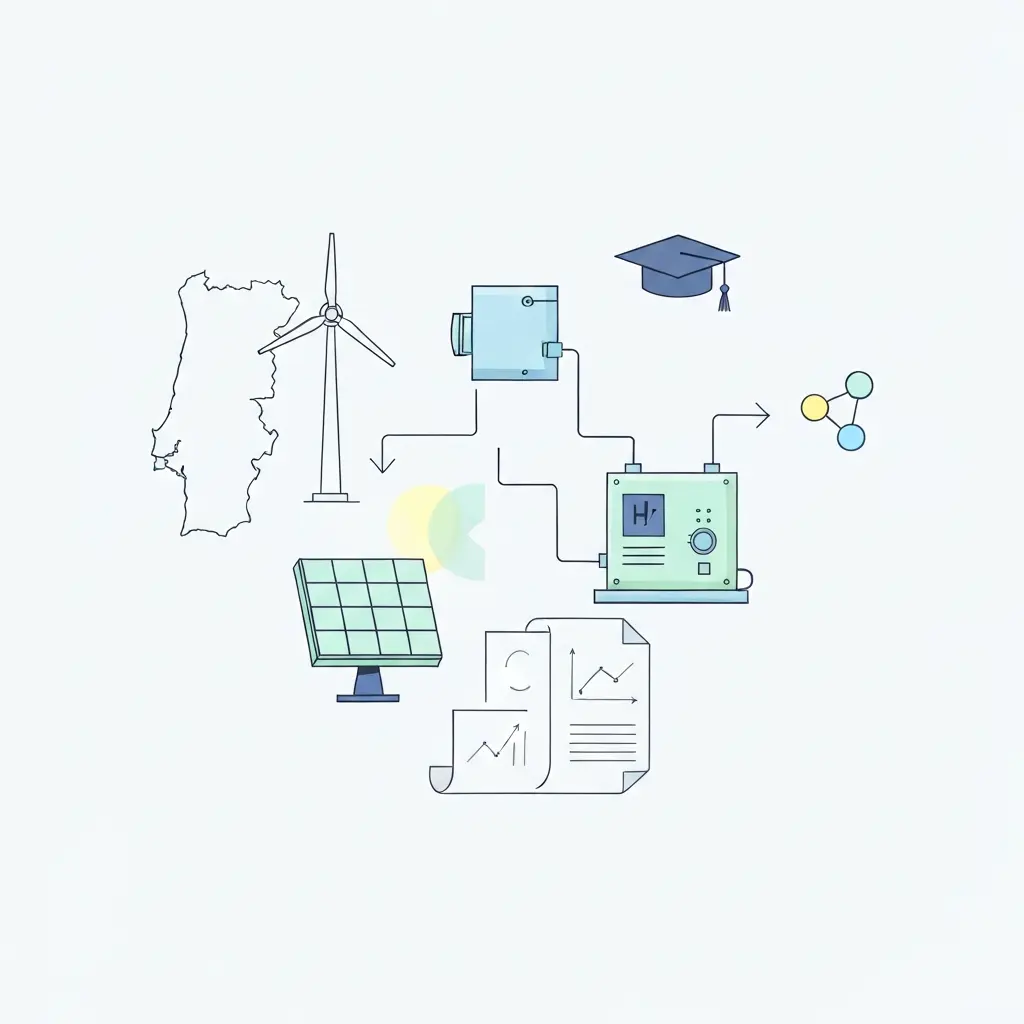 Estudante de engenharia a trabalhar em projeto TFC sobre energias renováveis e hidrogénio verde em Portugal