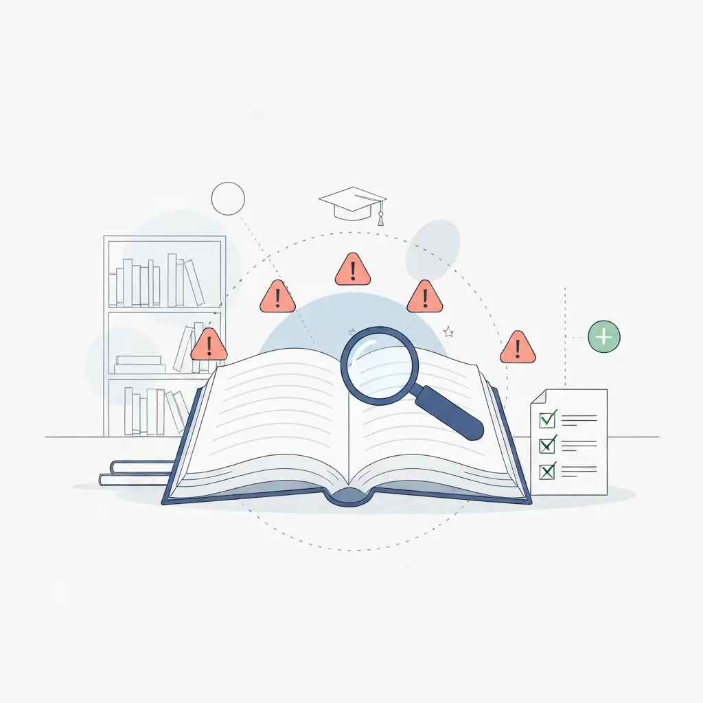 Estudante a corrigir erros na revisão de literatura da tese académica com livros e computador