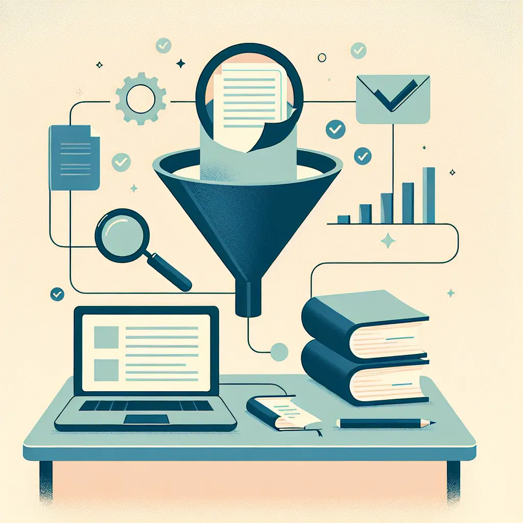 Estudante de mestrado organizando fontes bibliográficas para revisão de literatura da tese acadêmica