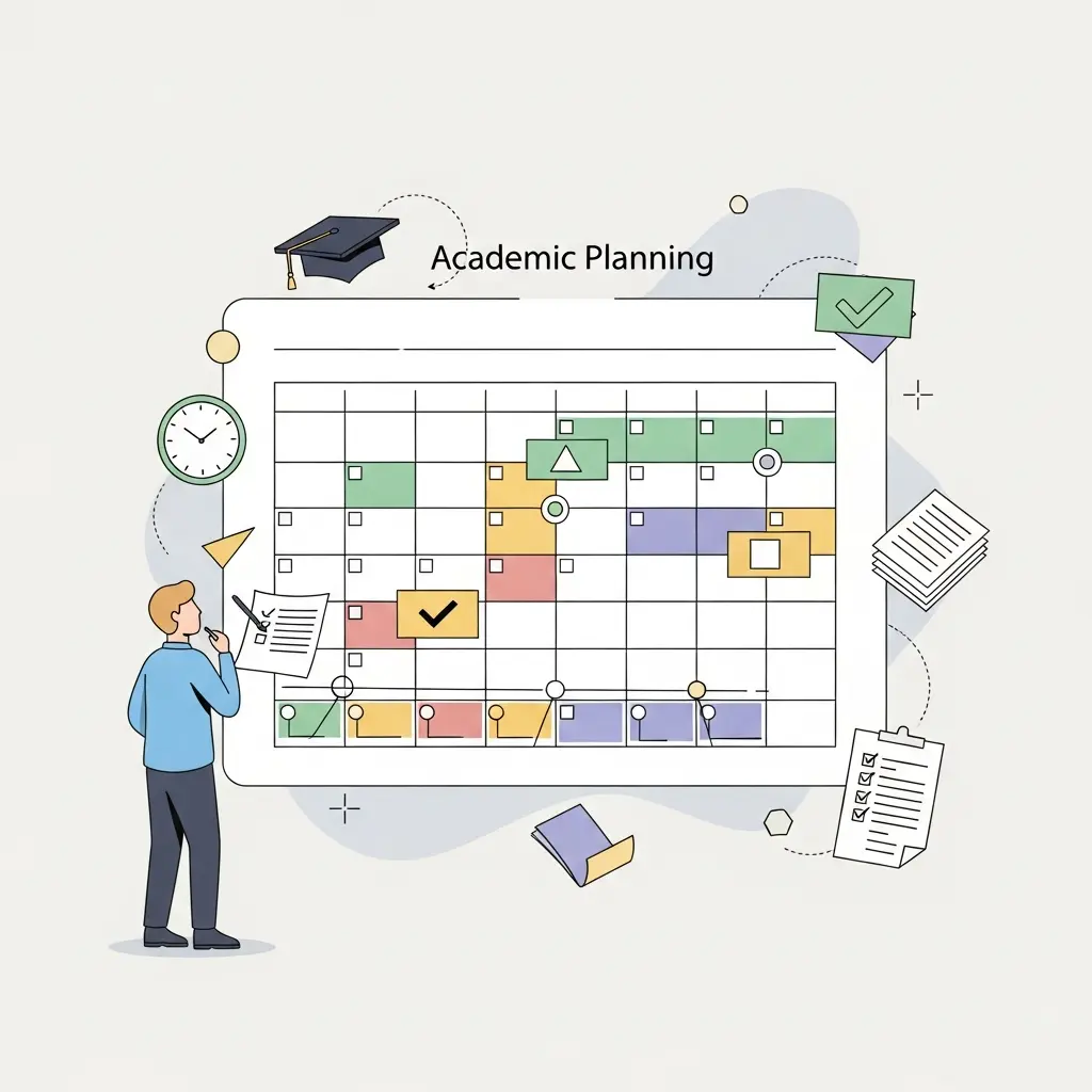 Calendário académico com planeamento de fases da tese para estudantes a tempo parcial