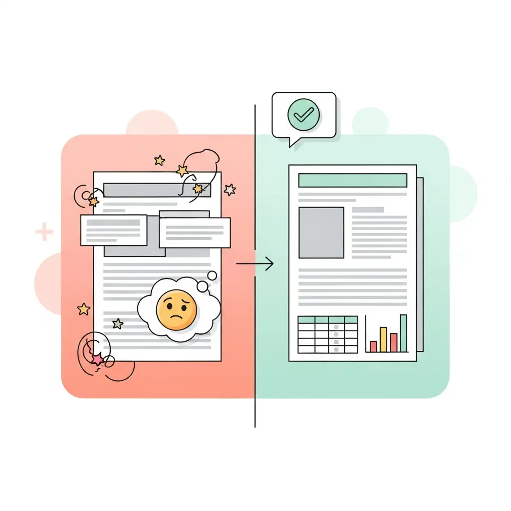 Comparação visual entre apresentação incorrecta e correcta de dados numa tese académica
