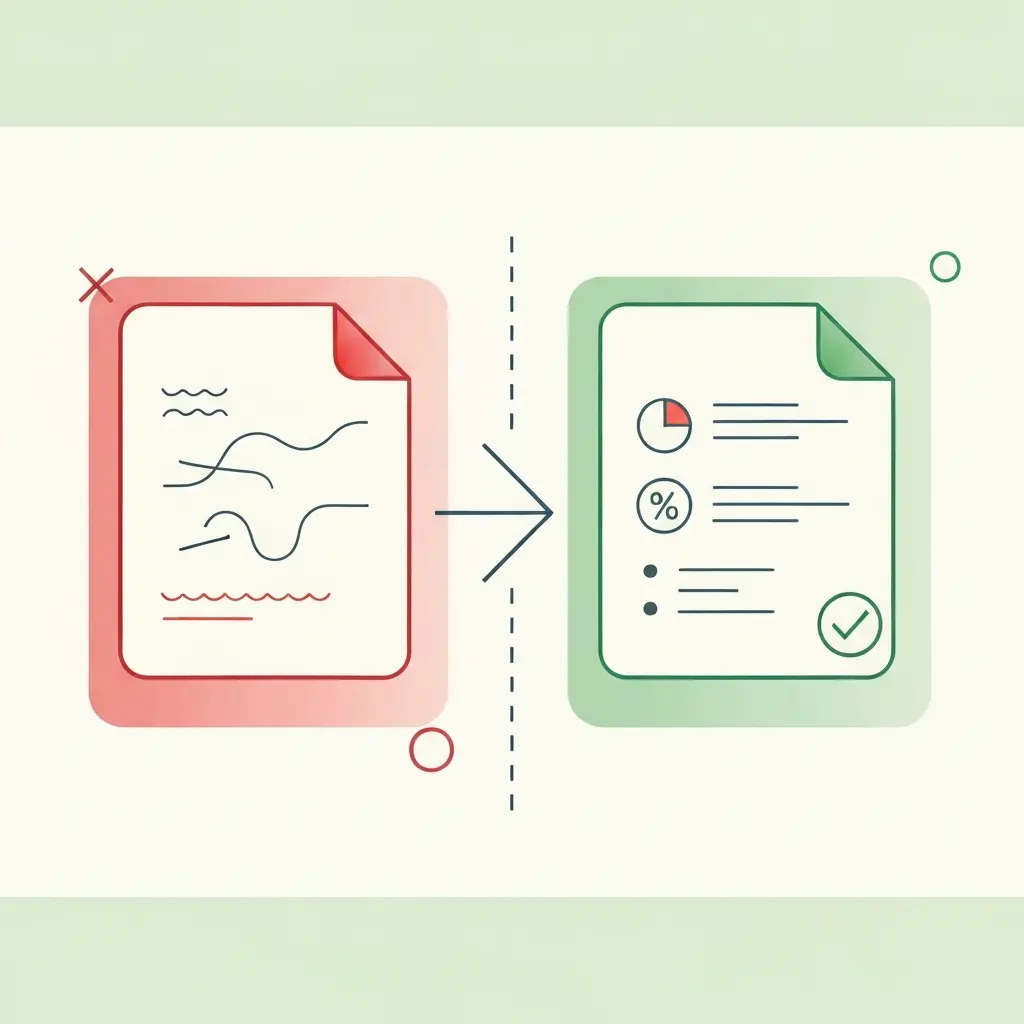 Comparação visual entre resumo indicativo errado e resumo informativo correto