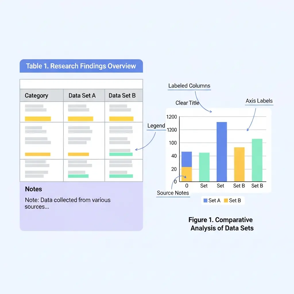 Anatomia de uma tabela e gráfico académico bem formatado com legendas e títulos claros