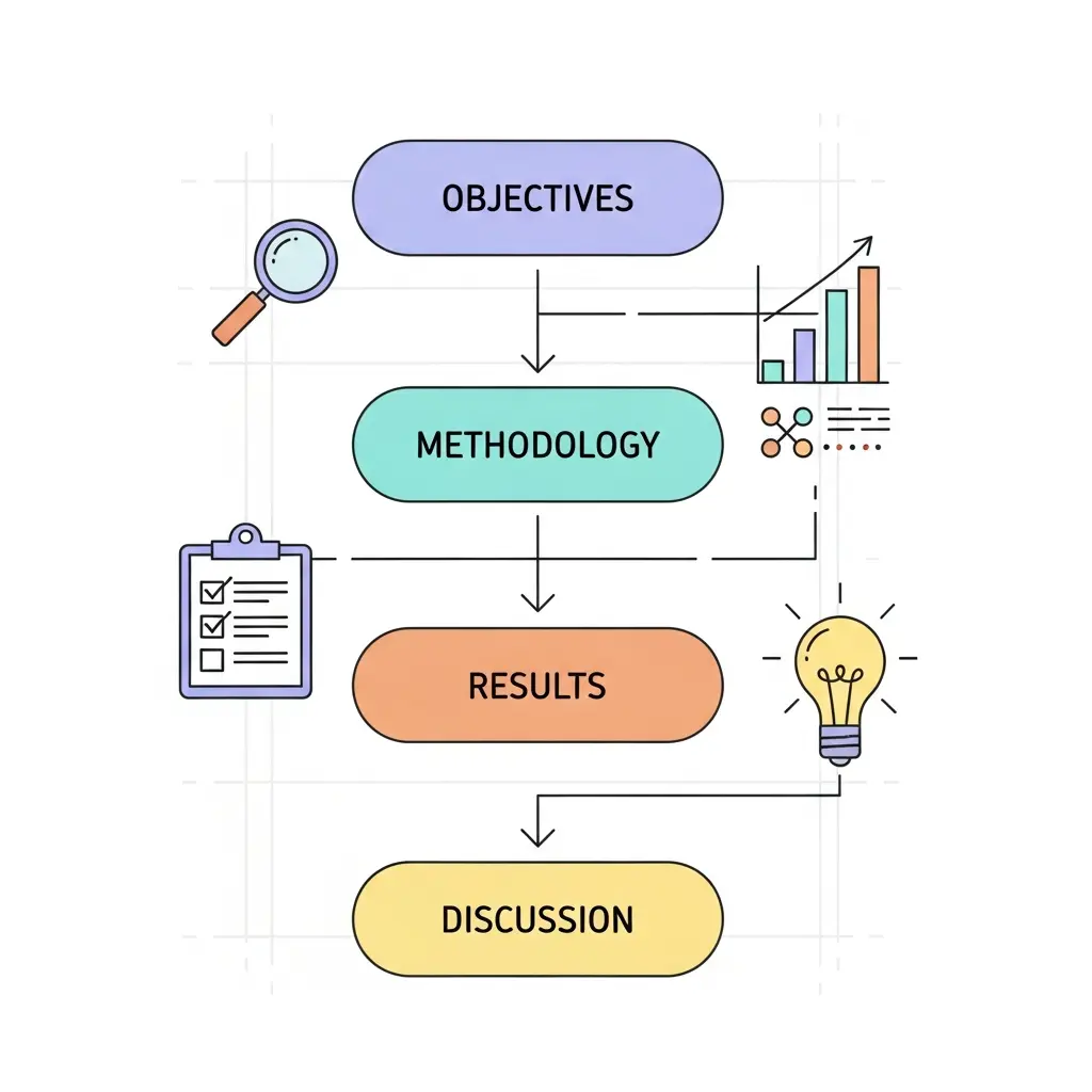 Fluxograma mostrando a organização lógica de uma secção de resultados de tese académica