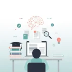 Estudante português a utilizar ferramentas de IA para escrever tese no computador portátil em 2025