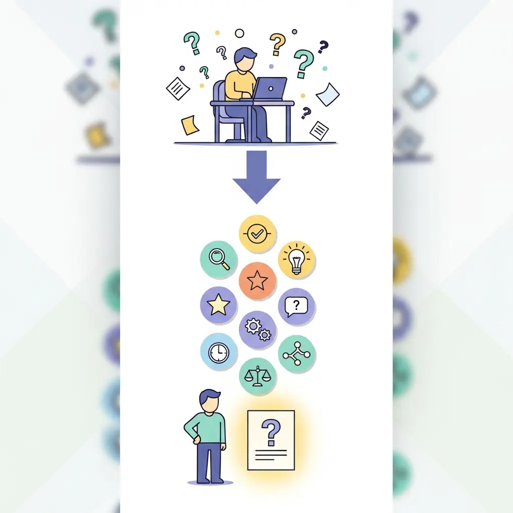 Infográfico vertical mostrando os 9 elementos essenciais de uma pergunta de investigação perfeita: especificidade, pesquisabilidade, relevância, originalidade, formato interrogativo, viabilidade temporal, alinhamento metodológico, neutralidade e potencial de subperguntas