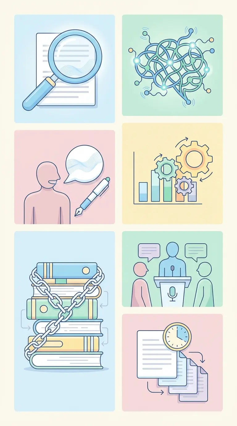 Infográfico visual das 7 técnicas de deteção de IA em teses na Universidade de Lisboa — similaridade, análise linguística, revisão do orientador, consistência metodológica, verificação de fontes, defesa oral e histórico de versões