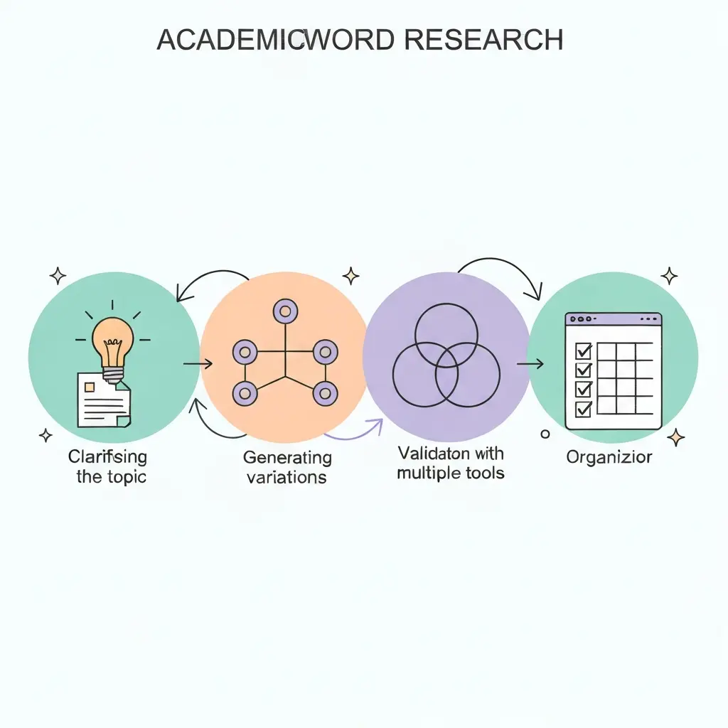Fluxo de trabalho em quatro passos para pesquisa de palavras-chave académicas