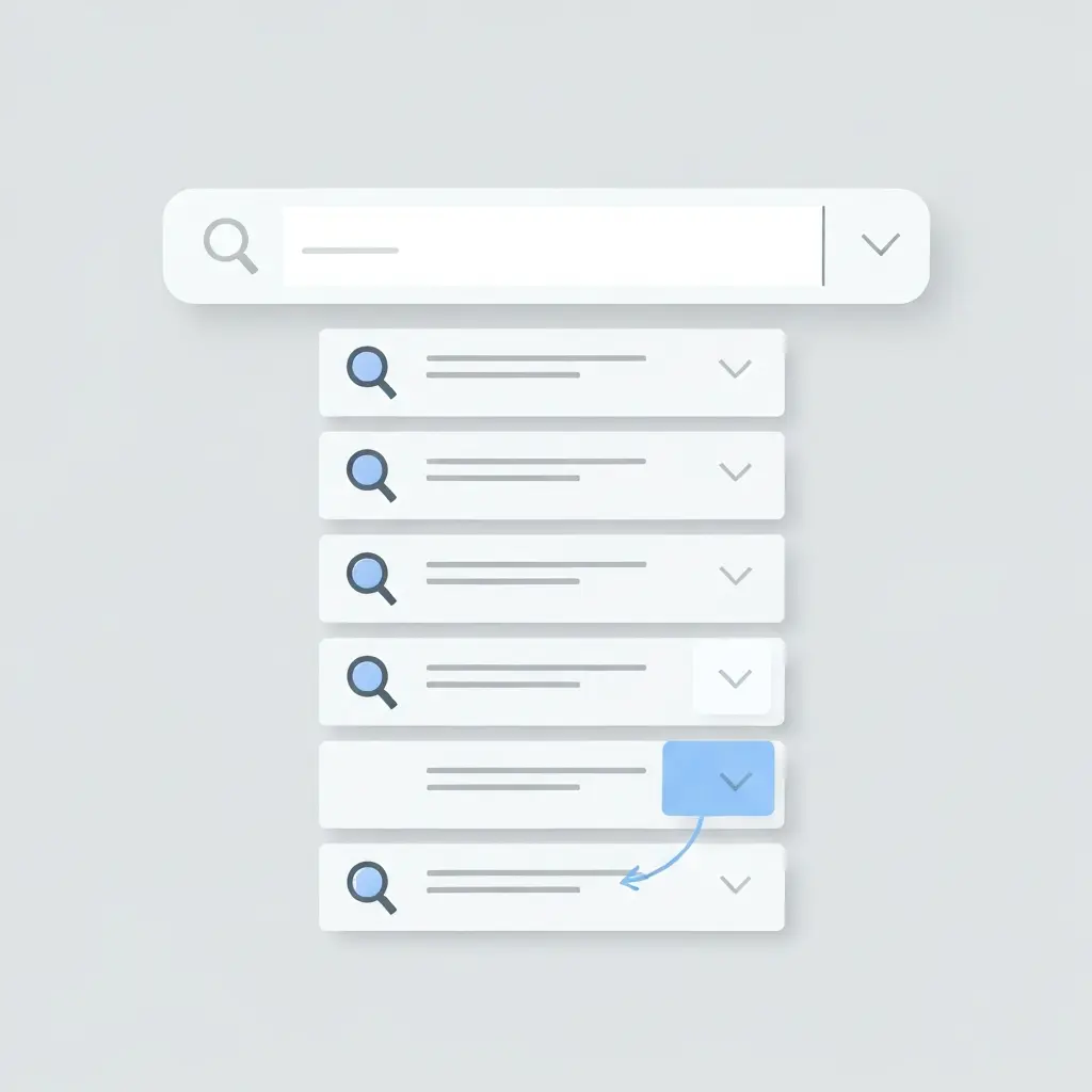 Ilustração da barra de pesquisa Google com sugestões de autocomplete a aparecer