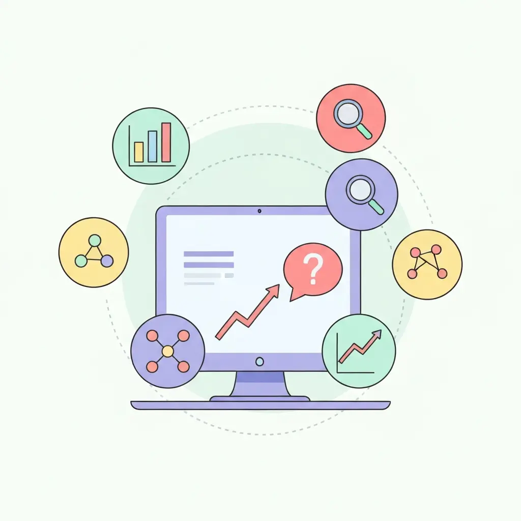 Coleção de ferramentas digitais para pesquisa de palavras-chave representadas por ícones interligados