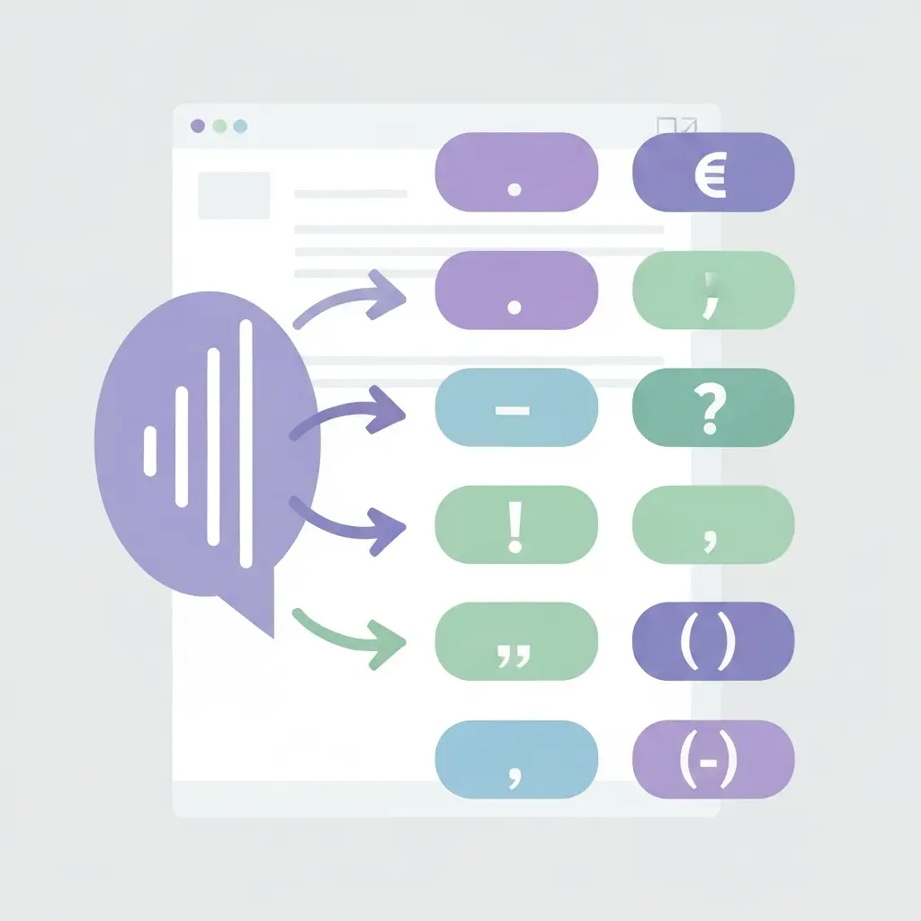 Representação visual de comandos de voz convertidos em sinais de pontuação para ditado académico