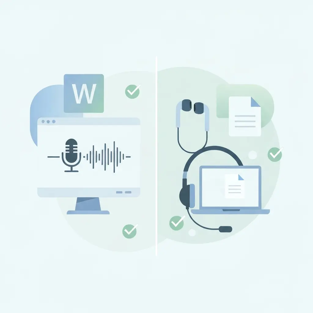Comparação visual de ferramentas de ditado por voz e equipamento necessário para setup académico