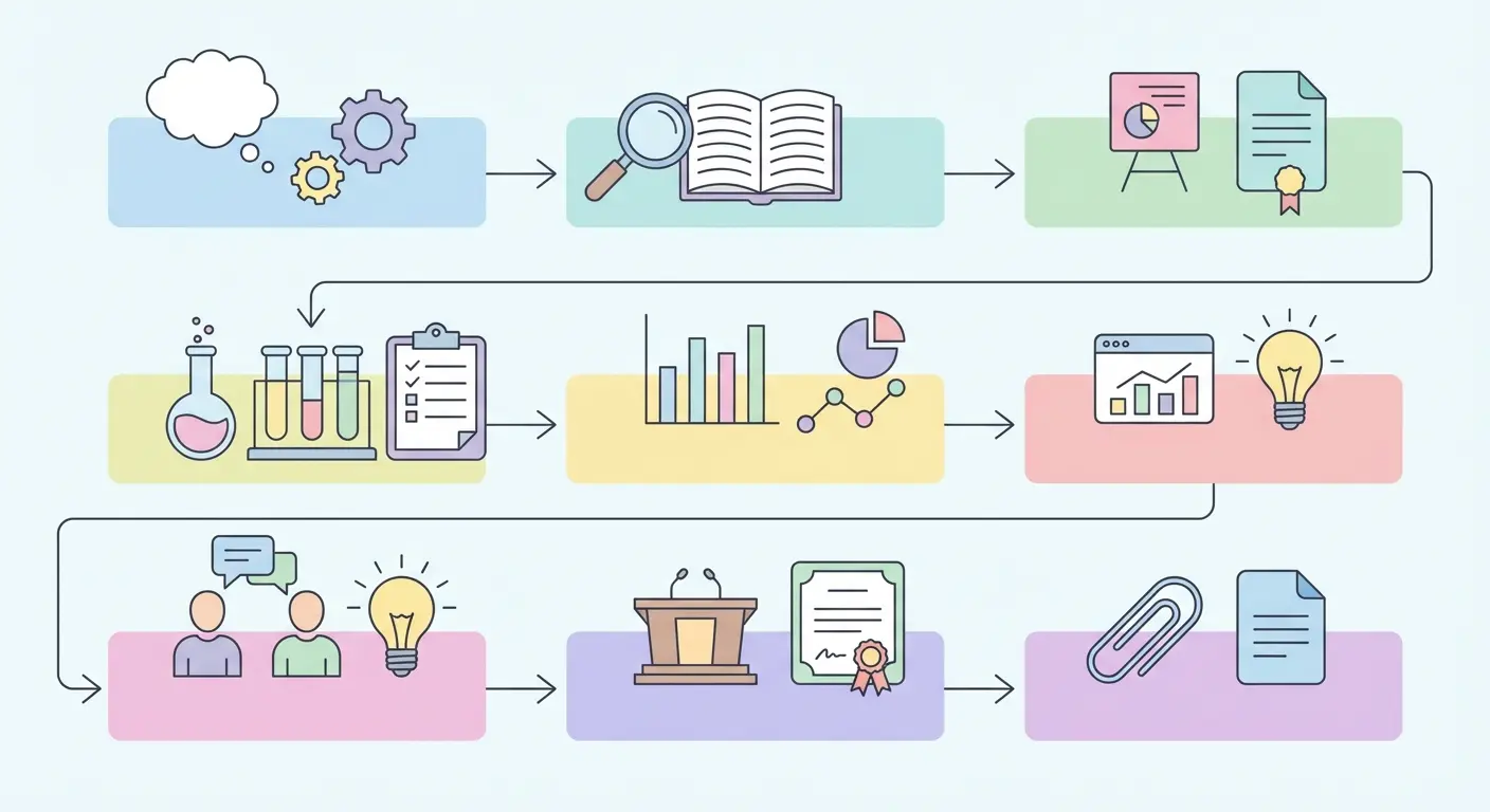 Diagrama da estrutura de uma tese de mestrado com blocos para revisão de literatura, metodologia, resultados, discussão e conclusão