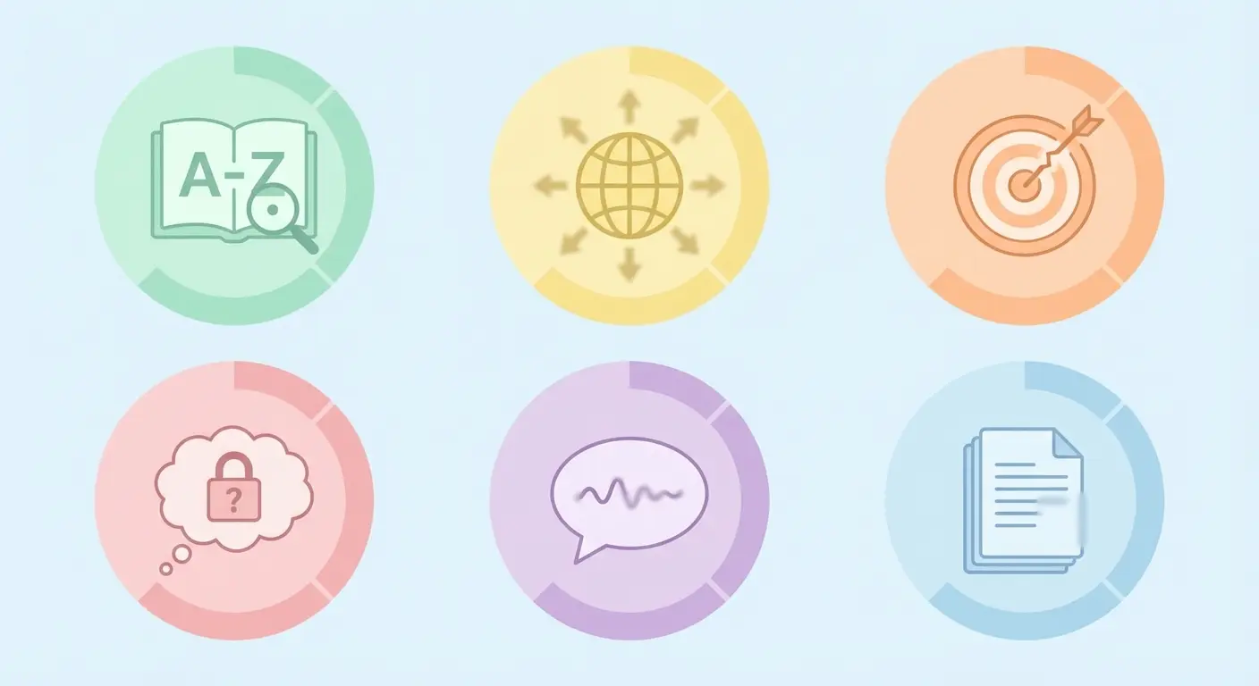 Diagrama com os seis erros mais comuns na introdução de uma dissertação de mestrado: definição de dicionário, contextualização excessiva, objetivos ausentes, problema não declarado, justificação vaga e estrutura omitida