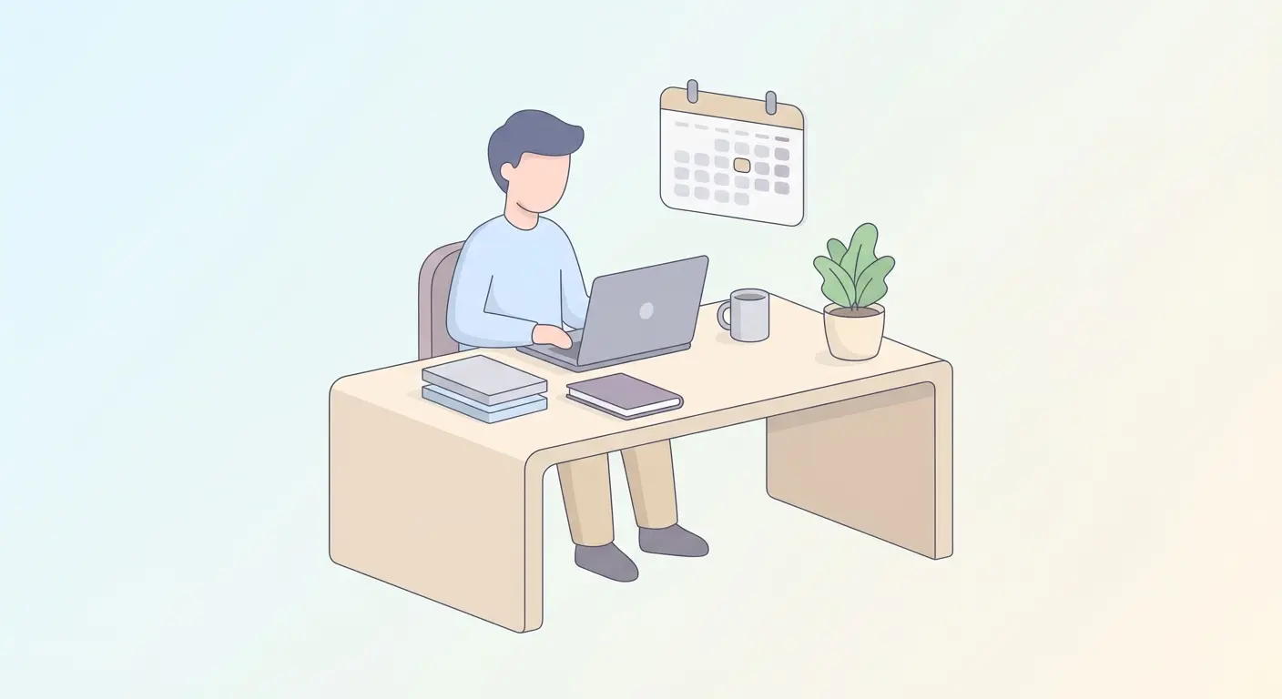 Estudante a preparar candidatura a bolsa FCT de doutoramento num computador portátil, com documentos e notas organizadas na secretária