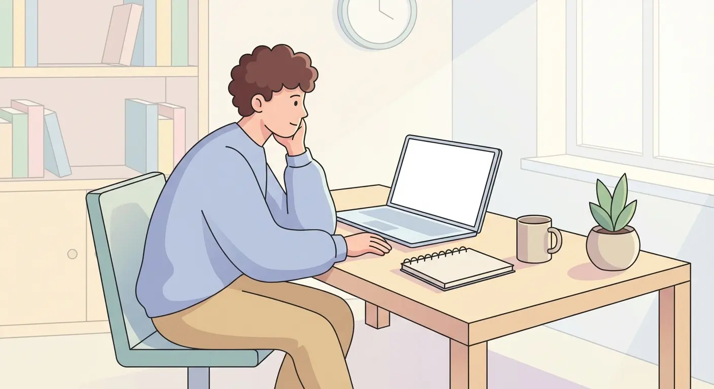 Estudante universitário português bloqueado à frente do computador a tentar escrever a tese de mestrado