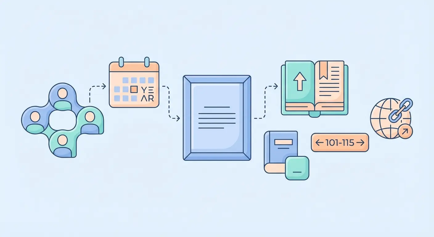 Campos bibliográficos obrigatórios para citar artigos científicos: autores, ano, título, revista, volume, páginas e DOI
