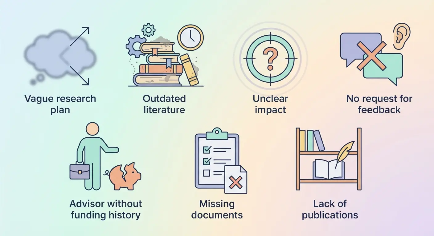 Sete erros mais comuns em candidaturas a bolsas de investigação e doutoramento em Portugal: plano vago, literatura desatualizada, documentação incompleta e outros