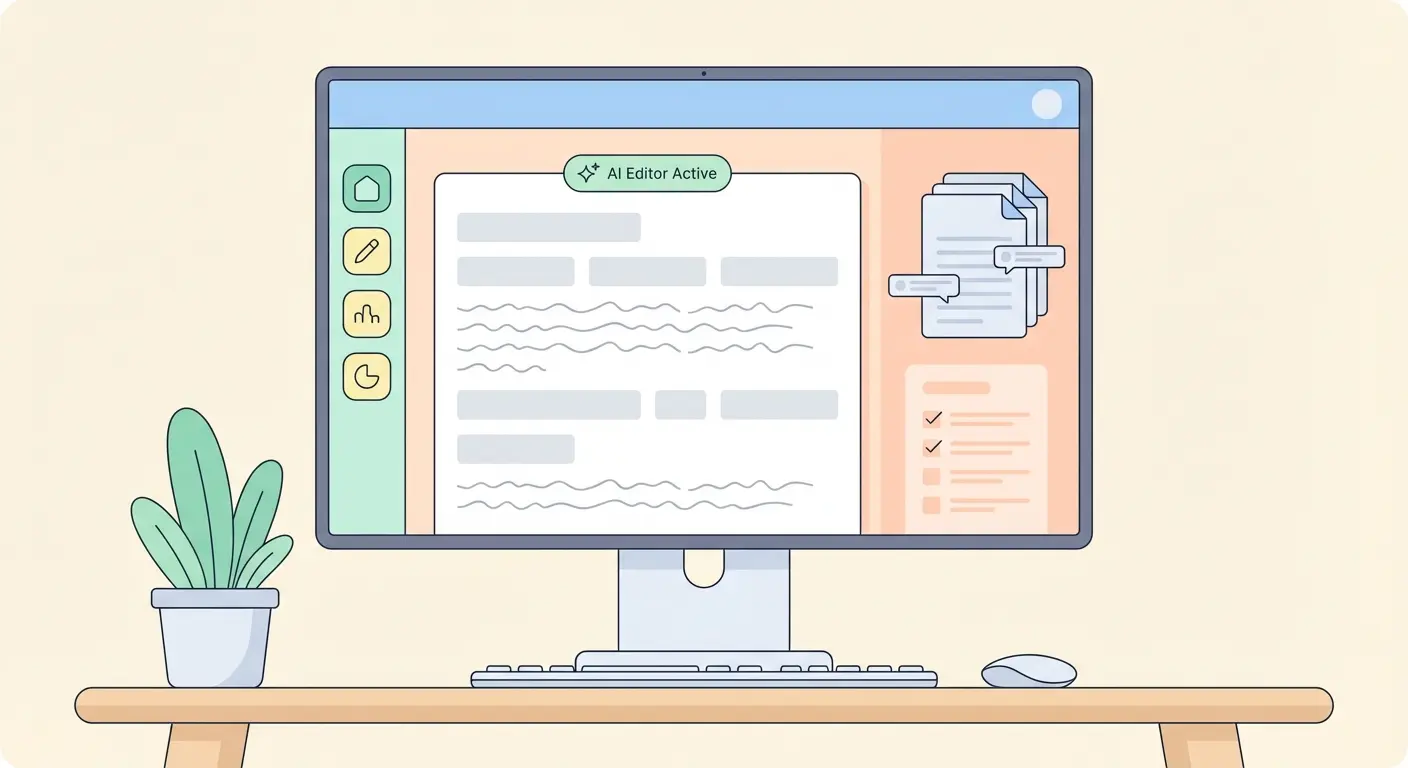 Interface do dashboard Tesify: editor IA para tese com painel lateral de navegação e área de gestão de bibliografia académica