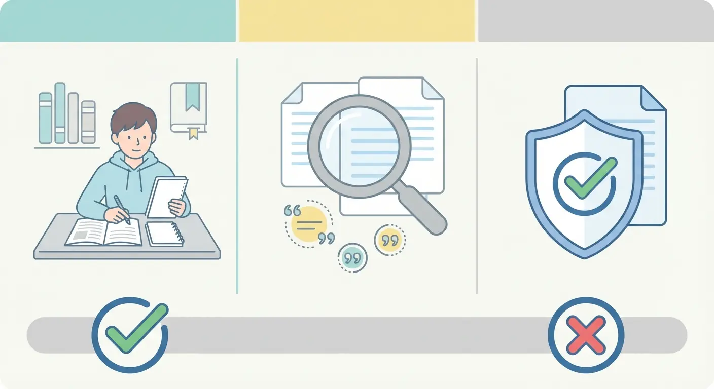 Infografia sobre os princípios éticos para usar IA na tese: verificar fontes, reelaborar, controlo anti-plágio