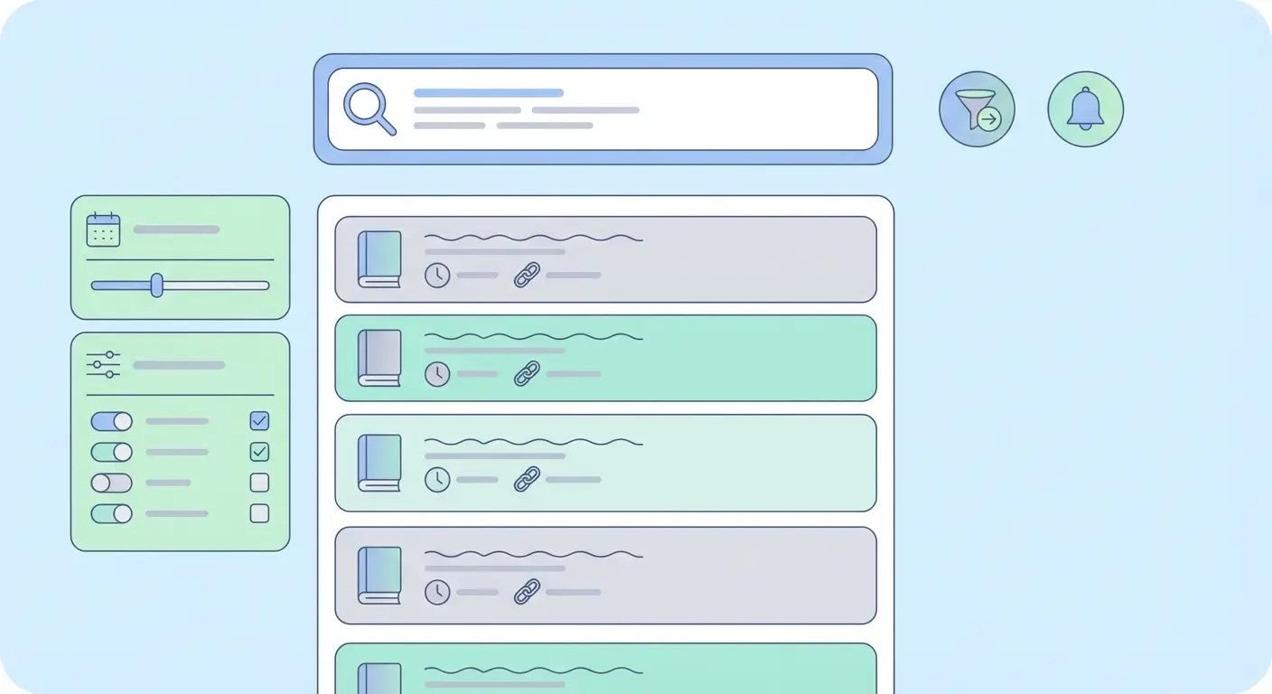 Interface do Google Scholar com painel de filtros avançados e fluxo de pesquisa para revisão de literatura sistemática