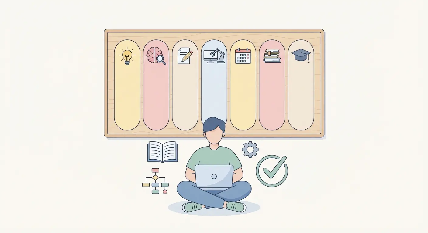 Plano de 7 dias para escrever tese com inteligência artificial: checklist visual com etapas de organização académica