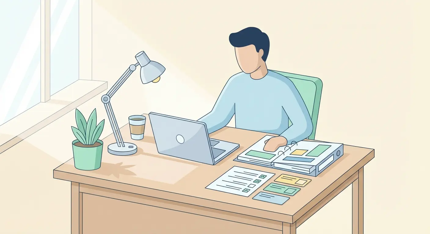 Estudante brasileiro revisando TCC com checklist de normas ABNT NBR 6023 sobre a mesa