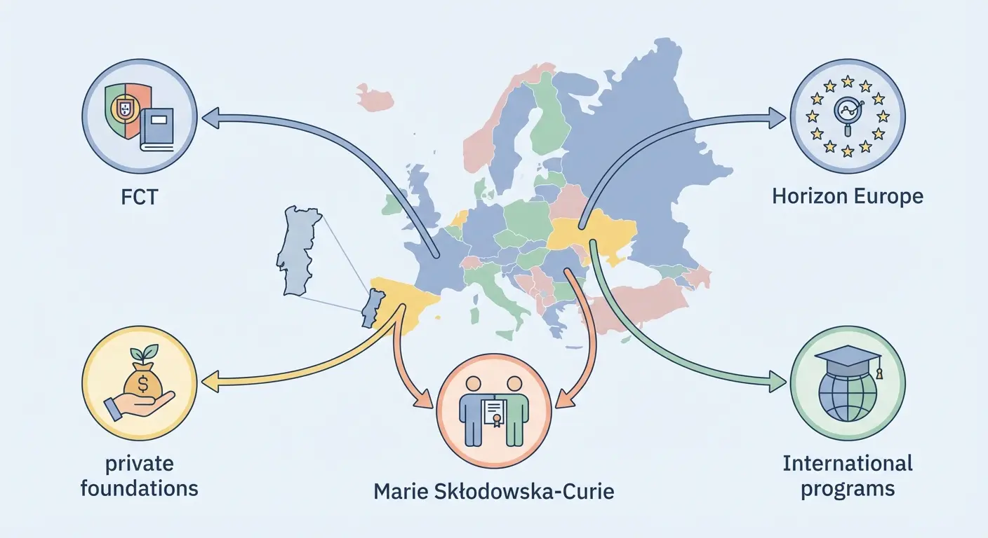 Fontes de financiamento para doutoramento em Portugal e Europa: FCT, Horizonte Europa, Marie Skłodowska-Curie, fundações privadas e programas internacionais