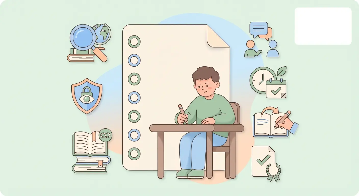 Checklist visual dos 7 passos para usar IA na tese de forma ética e segura