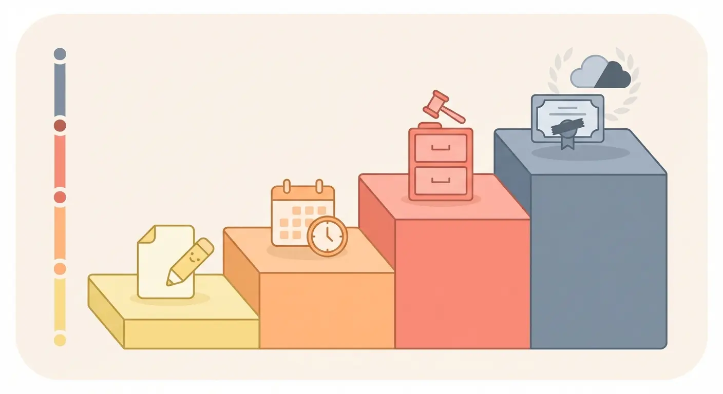 Infográfico vetorial mostrando uma escala de consequências disciplinares por uso indevido de IA em teses, do leve ao grave — advertência até anulação do grau