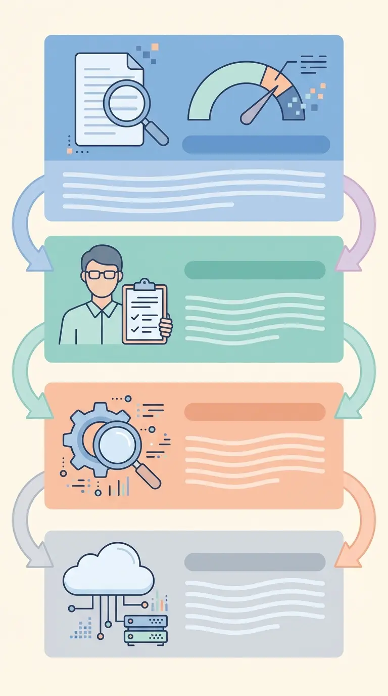 Infográfico vetorial educativo mostrando as quatro camadas de deteção de IA nas teses: software Turnitin, revisão humana pelo orientador, ferramentas complementares e infraestrutura IAedu