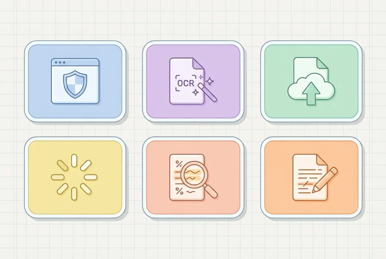 Guia passo a passo para verificar plágio online grátis — ícones representando escolher ferramenta, preparar ficheiro, submeter e corrigir