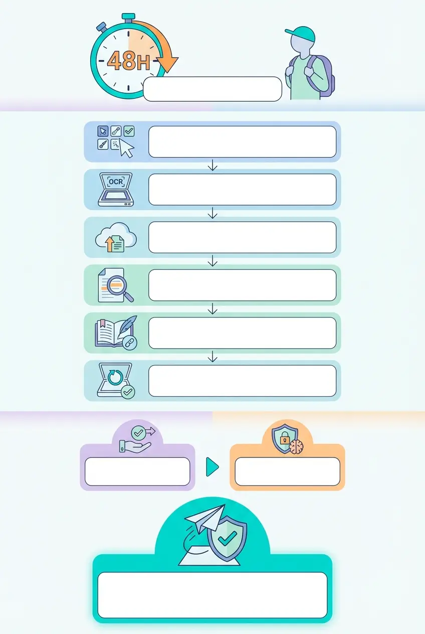 Infografia: checklist para verificar plágio em 48 horas — passos essenciais e estratégia grátis + profissional