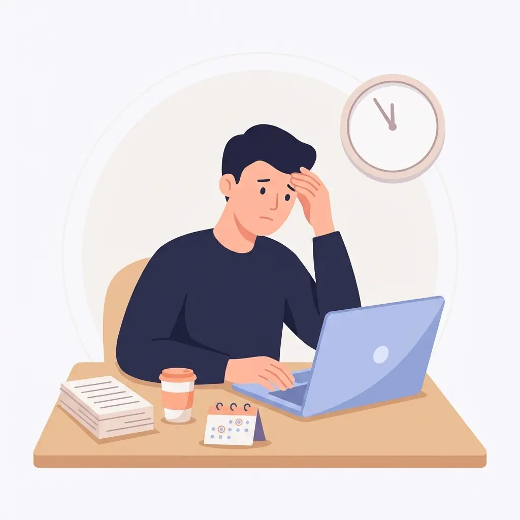 Estudante ansioso perto do prazo de entrega da dissertação no IST