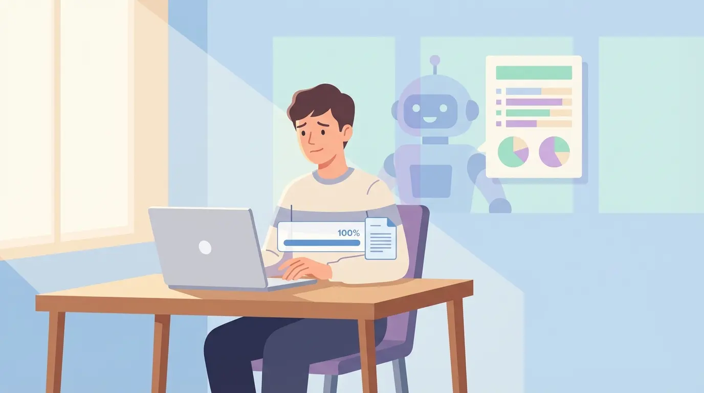 Estudante a submeter tese na Universidade de Lisboa com uma indicação visual de deteção de IA