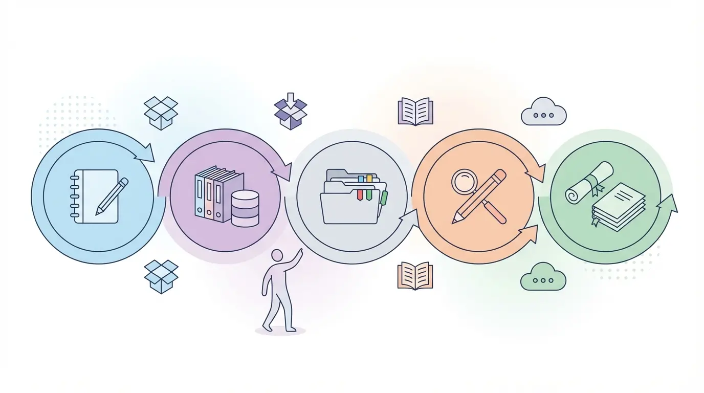 Workflow de tese em 5 passos com IA — definir, gerir referências, organizar capítulos, escrever, preparar defesa